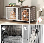 Dog Crate Furniture for 2 Dogs, 43.3" Dog Kennel with Removable Divider, Heavy Sturdy Dog Furniture Style Double Cage for Small Medium Dogs, Indoor Pet House End Table, White and Walnut