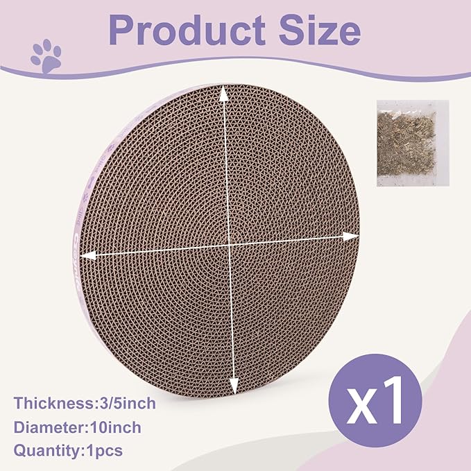 10 Inch Round Cat Scratcher Pad - 3/5 Inch Thick Compressed Cardboard Refill for Indoor Cats, Standalone Scratching Board to Protect Home Furniture & Satisfy Feline Scratching Instinct (1 PCS)