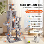 Happybuy Cat Tree for Indoor Cats, 68.5" Cat Tower with 2 Cat Condos, Sisal Scratching Post, Hammock, Top Perch, Jumping Platforms, Large Cat Furniture Activity Center with Hang Ball, Light Grey