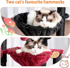 Heybly Cat Tree, 39.4 Inches Gothic Tower Condo with Scratching Post, Cat Tower for Indoor Cats, Fully Wrapped Sisal Pole, Soft Platform, 2 Baskets and Dangling Toy, Black and Red HCT006SBR