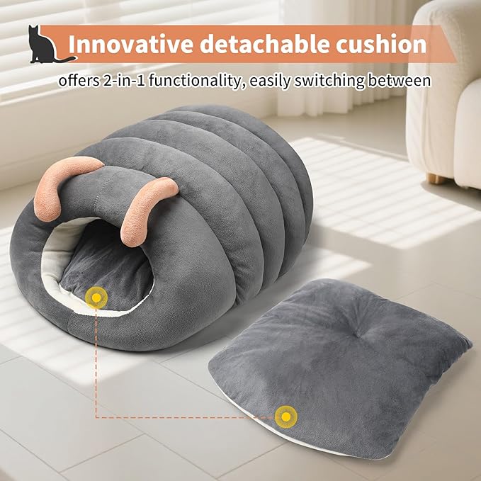 Indoor Cat Bed - Cat Cave Bed, Warm and Soft Plush, Cat Hideout, Cartoon Caterpillar Design, Thickened and Insulating, Foldable for Easy Storage, Suitable for Cats