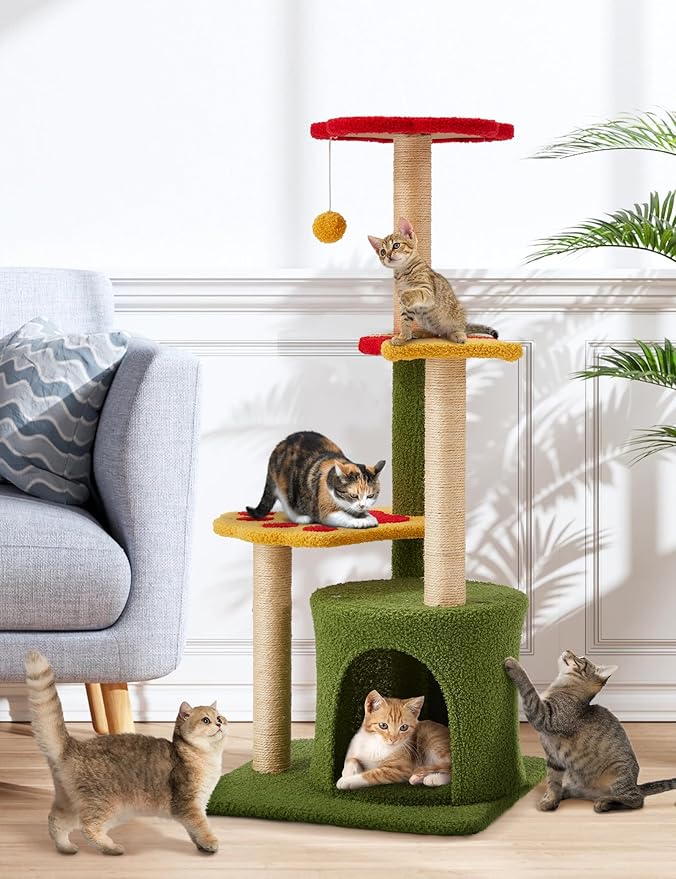 37in Cute Cat Tree Kitten Cat Tower for Indoor Cat Condo Sisal Scratching Posts with Jump Platform Cat Furniture Activity Center