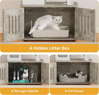 YITAHOME Cat Tree with Litter Box Enclosure, 2-in-1 Cat Furniture, Modern Cat Condo, Indoor Cat Tower with Wood House, Perch, Food Station, Hammocks, Scratch Post, Hair Brush, 59 Inch, Gray
