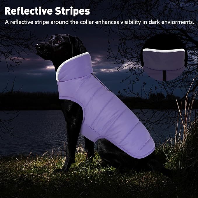 Dog Winter Coat, Waterproof Dog Jacket with Leash Hole, Reflective Adjustable Pet Snow Vest, Warm Fleece Sweater for Small Medium Large Dogs - Light Purple, S