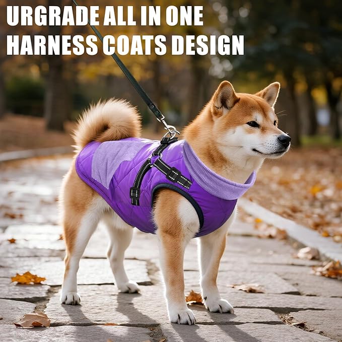 Mosucoirl Warm Dog Coats Pet Clothes, Waterproof Dogs Jacket Reflective Pet Outfits Winter Dog Cold Weather Coat Cozy Snow Jackets Vest for Small Medium Large Dogs Puppy Doggie (Purple, M)