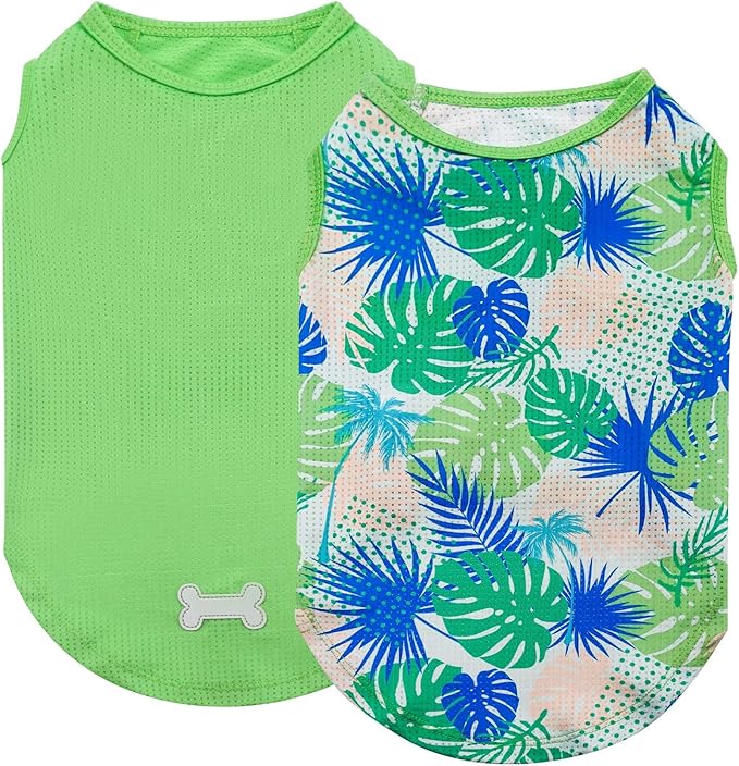 KYEESE 2Pack Dog Shirt, Lightweight Sun Protection Dog T Shirts for Small Medium Dogs Boy Girl, Breathable Mesh Tank Top Sleeveless Pet Reflective Vest, Soft Summer Dogs Clothes, Hawaii+Green, XL