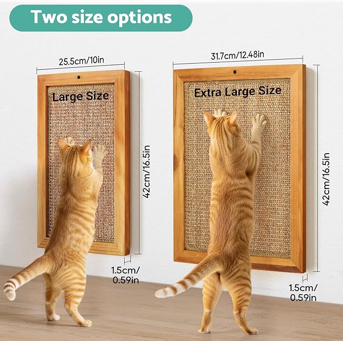 Scratching Pad for Cats, Sisal Cat Scratch Pad for Wall Mounted, Extra Large Cat Scratch Pads for Indoor Cats Kitty, Wooden Scratching Board Scratching Cat Toys Wall Furniture