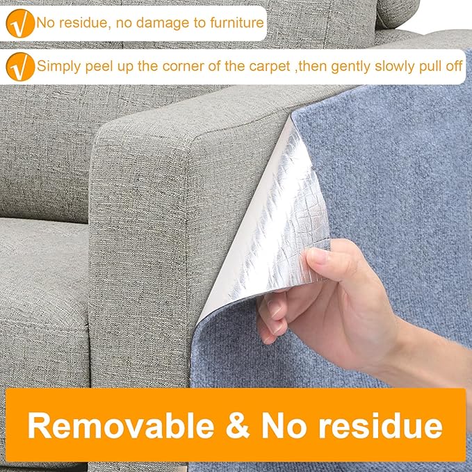 Large Cat Scratching Mat, 118"x15.8" Self-Adhesive Scratch Furniture Protector, Trimmable Wall Climbing Carpet, Couch Protector, Scratching Pad Replacement (Light Gray, 30 Nails)