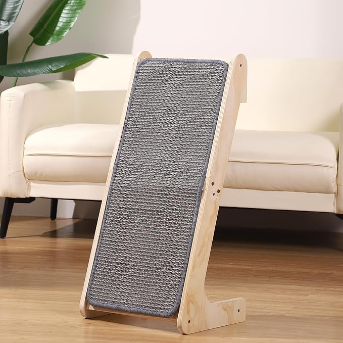Cat Scratcher Ramp, L Shaped Scratchers for Indoor Cats, Sisal Scratch Pad Furniture Protector, Scratching Board With Ball Toy