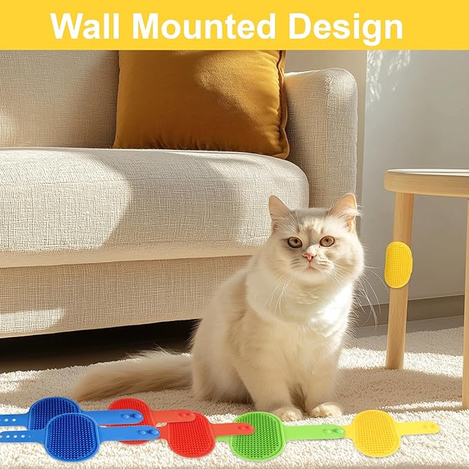 8 Pcs Silicone Grooming Strap Pad for Cats, Adjustable Rubber Cat Self Groomer Corner Scratcher, Cat Face Scratchers Massager for Long Short Hair, Self Grooming Cats Brush Rubbing Post Accessories