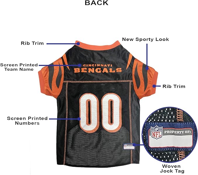 NFL Cincinnati Bengals Dog Jersey - XX-Large, Football Jersey Costume for Dogs
