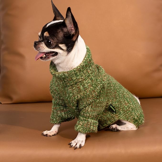 Fitwarm Knitted Turtleneck Dog Sweater, Thermal Dog Winter Clothes for Small Dogs Boy Girl, Holiday Pet Outfit, Heather Green, Small