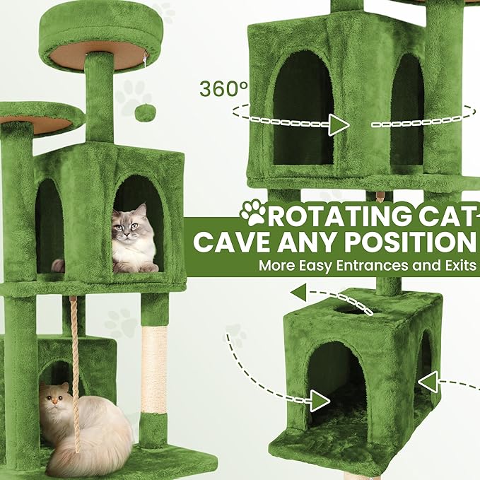 58" Cat Tree Large Cat Tower Condo w/Multi-Level Scratching Post for All Indoor Cats (Green)