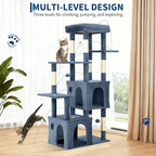 Light Blue 61" Heavy Duty Cat Tree for Large Indoor Cats & Maine Coon, Multi-Level Sturdy Cat Tower with Extra Large Perch, 2 Spacious Condos, Natural Sisal Scratching Posts & Interactive Toys