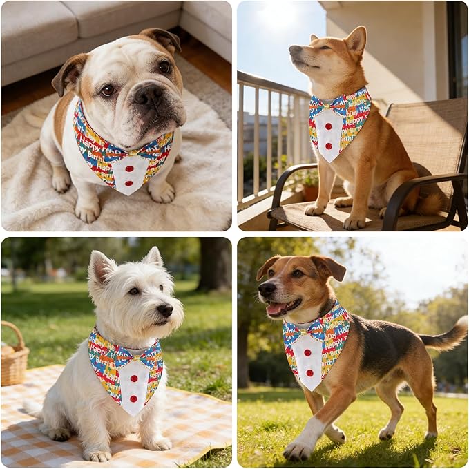 Dog Birthday Tuxedo Bandana Collar with Bow Tie, Adjustable Happy Birthday Print Pet Outfit Costume for Dogs, XS to XL (XS-XL)
