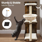 cfor Indoor Large Cats, Cat Scratching Posts with Big Perch Bed, Wooden Cat Condo with Hammock, Removable Pads, Kitty Furniture, Rustic Brown
