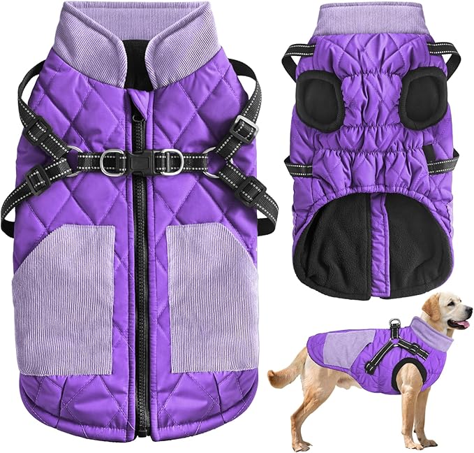 Mosucoirl Warm Dog Coats Pet Clothes, Waterproof Dogs Jacket Reflective Pet Outfits Winter Dog Cold Weather Coat Cozy Snow Jackets Vest for Small Medium Large Dogs Puppy Doggie (Purple, XXL)