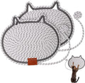2 PC Cat Scratcher Mat - Natural Cotton Rope Oval Horizontal Scratch Pad (11''x13.7'') with Dangling Ball Toy, Cat Ear Design, Furniture Protector for Floor/Wall, Durable Handmade (White, 2 PC)