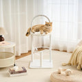 Modern Cat Tree Tower for Indoor Cats up to 12lbs, 34" H Furniture-Style Metal Cat Tower with Scratching Posts, Wood Cat Bed with Soft Plush Cushion Washable, Acrylic Capsule, Soft White