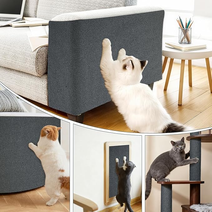 Cat Scratch Mat for Couch, Wall & Cat Tree - 78.7" Trimmable Self-Adhesive Cat Scratcher, Cat Scratch Furniture Protector, Felt Alternative to Sisal, DIY Cat Tower Replacement, 2 Pack (Dark Gray)