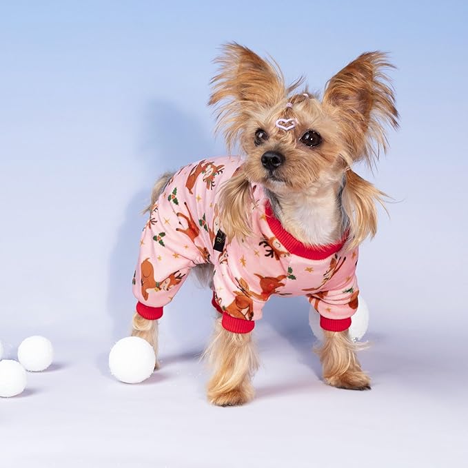 Fitwarm Christmas Reindeer Dog Pajamas, Christmas Clothes for Small Dogs Girl, Holiday Pet Outfit, Pink, Red, Small