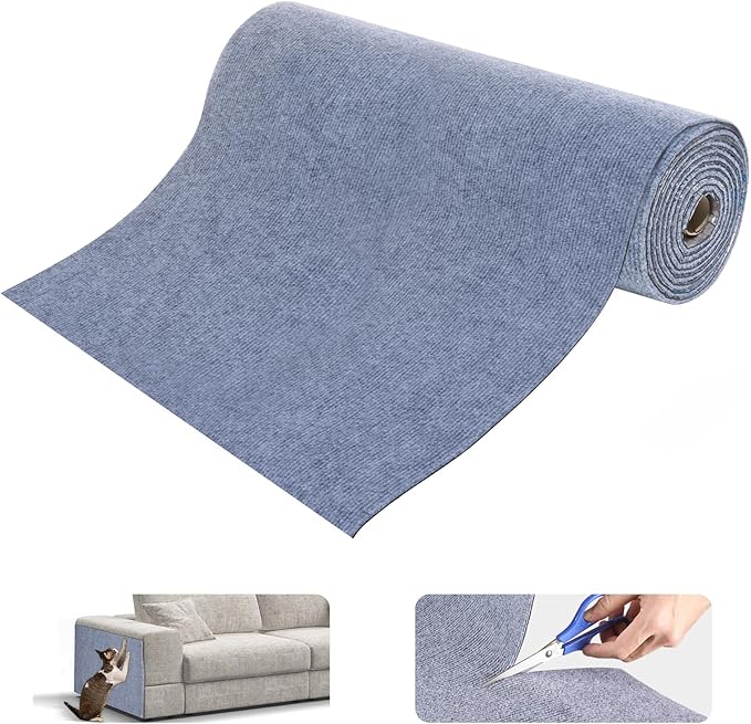 Uranshin Cat Scratch Mat, Trimmable Self-Adhesive Furniture Protector, Scratching Post Carpet 78.7"x15.8" Couch Protector From Claws (Light Grey)