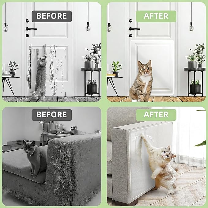 Anti Cat Scratch Furniture Protector, 190" x 12" cat Scratch Deterrent for Furniture,Self Adhesive Anti Pet Deterrent Sofa Cover Clear PET Protective Film with 40 Twist Pins