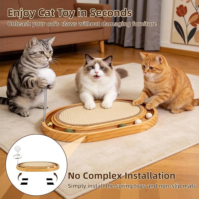 Cat Scratcher, Cat Scratch Sisal Pad with Ball Track Spring Ball, Kitten Interactive Toy for Indoor Cats, Satisfies Kitten’s Scratching, Chasing and Hunting