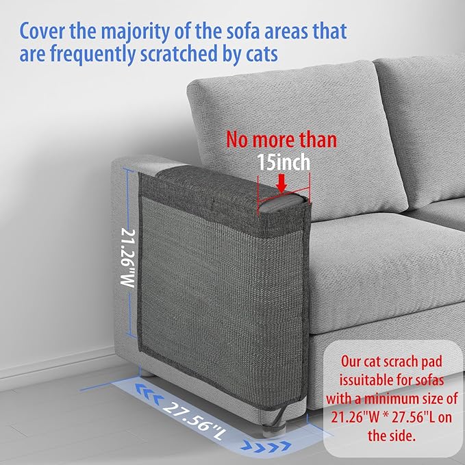 Reversible Cat Scratch Couch Protector Made of Natural Sisal for Ultimate Furniture Protection,Couch Protector from Cat Claws,Couch Corner Cat Scratcher, Universal Fit Both Sides(Dark Grey,1-Pack)