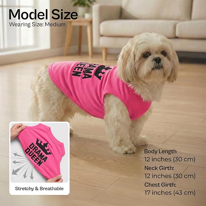 Parisian Pet 2 Pack Dog Shirts – 100% Cotton Pink Shirts for Medium Dogs Girl – Sleeveless Diva and Drama Queen Dog Clothes – Breathable Summer Pet Apparel - Stretchy and Stylish T Shirts for Dogs