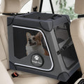 Snagle Paw Portable Dog Crate for Car Travel,Metal Frame Pet Crate,Pet Carrier for Car Back Seat Secures with Headrest Strap and Seatbelt,M Gray
