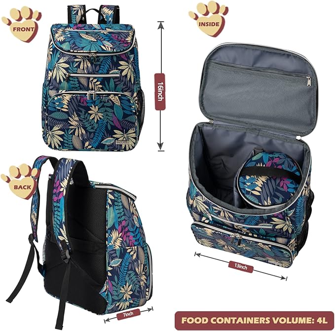 BAGLHER Dog Travel Bag Backpack, Airline Approved Pet Supplies Backpack, Dog Travel Bag with 2 Silicone Collapsible Bowls and 2 Food Baskets Hawaii