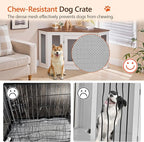 Corner Dog Crate Furniture, Wooden Dog Kennel End Table, Decorative Pet Crate Indoor Use, Furniture Style Dog House for Small Medium Dog, Dog Cage TV Stand, White and Walnut DCBA0801