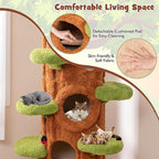 PETSITE 90.5 Inch Tall Cat Tree, Tree-Like Modern Cat Tower with Sisal Scratching Pad, Five Cat Condos, Cute Hanging and Spring Toys, Large Cat Tree Tower for Indoor Cats (Brown)