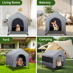 Summertrail 36" Large Dog House Outdoor Indoor with Breathable Mesh Windows-Elevated Dog Bed Cot Dog Tent Shade Shelter for Large Breeds with Canopy, Weatherproof Dog Kennel for Outside, Easy Clean