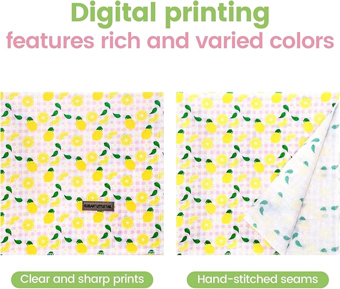 Elegant little tail Dog Bandana, Spring Lemon with Flower 1PC Washable Dog Scarf Female or Male Square Bib Kerchief Scarf Adjustable Pet Bandana for Medium Large Dogs