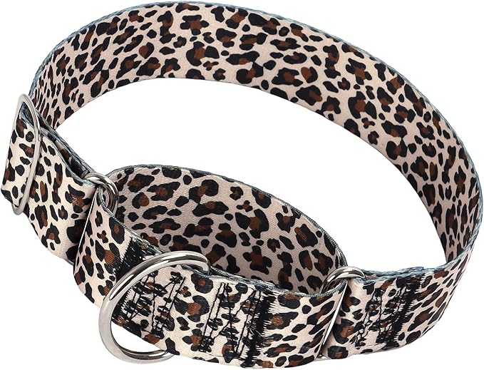 1.5 Inch Martingale Collar for Dogs - Dog Training - Big, Wide & Thick Dog Collar - Escape-Proof, Durable and Comfortable- for Large Breeds Walking, Running & Training -Leopard L