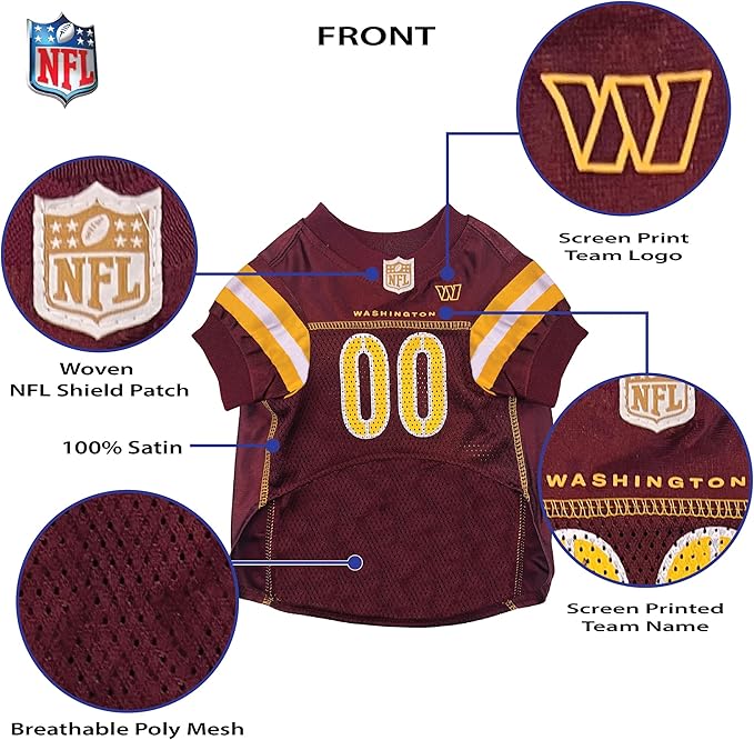 Pets First Washington Commanders Dog Jersey, Small, NFL Licensed, Mesh, Officially Licensed