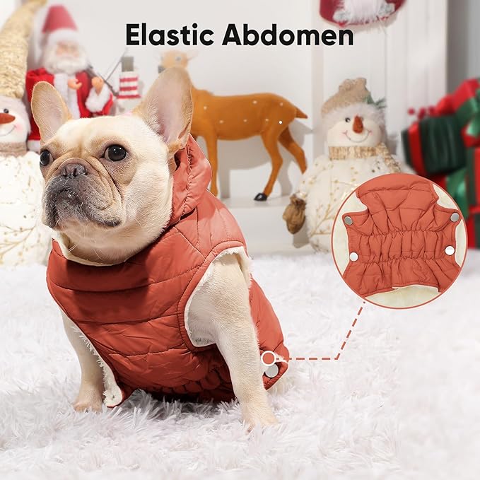 Fleece Lining Dog Hoodie with Harness Built in,Extra Warm Large Dog Jacket in Winter Doggie Coats with Drawstring Hooded,Orange XXL