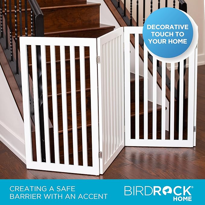 INTERNET'S BEST Dog Gate Indoor Freestanding Pet Barrier, Folding Wood Dog Fence, Extra Wide Doorway Puppy Gate, Indoor Animal Privacy Panel, Wooden Cat Fence - 4 Panel - 36", White