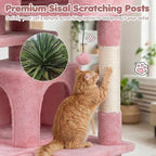 Tangkula Pink Cat Tree Tower, 52 Inch Multi-Level Cat Tower with Sisal Scratching Posts, Cushioned Top Perch, Large Dual Condos & Ladder, 2 Hanging Balls, Jumping Platforms for Indoor Cats (Pink)