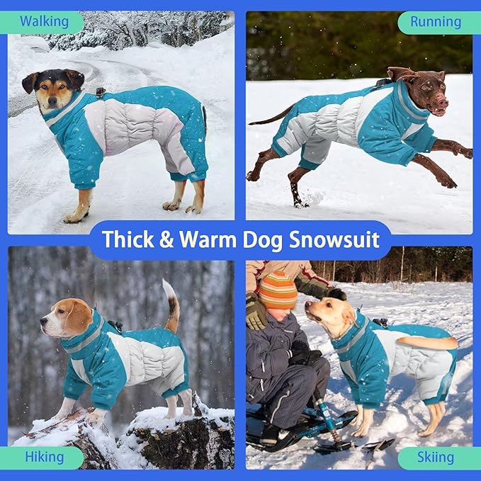 MIGOHI Full Body Dog Coat - Warm Reflective Large Dog Winter Coat with Harness,Turtleneck Fleece Jacket for Dogs,Four-Leg Windproof Puffer Jackets Snowsuit with Zipper for Small Medium Large Dogs,2XL