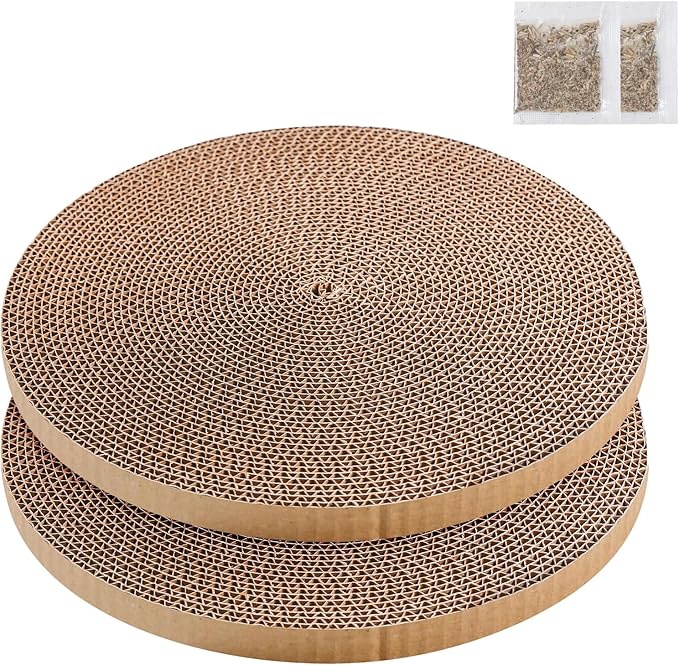 Round Cat Scratcher Refill 10 inch Diameter 7/8 Inch Thickness Circle Scratcher Replacement Scratcher Pads for Indoor Cats Scratching Cardboard (2 Pc)