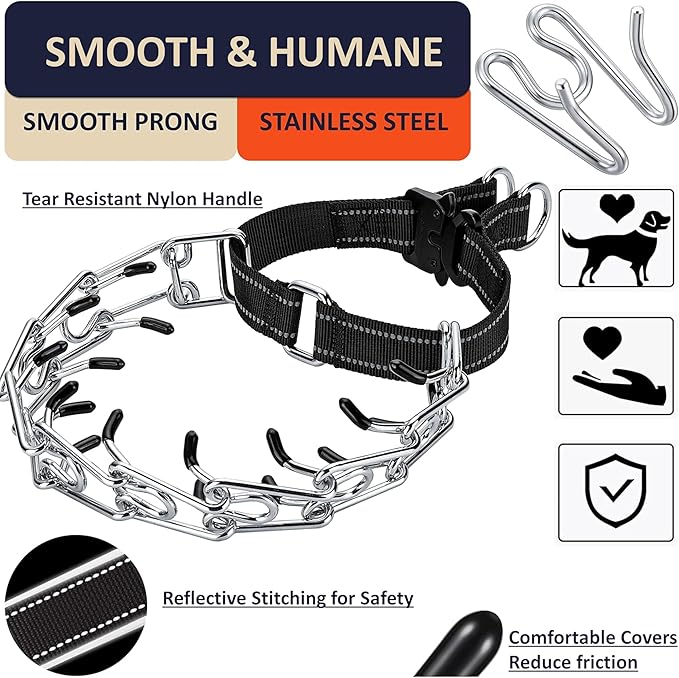 Dog Training Collar with Quick-Release Buckle, Adjustable Stainless Steel Collar for Small Medium Large Dogs (Pink, XL Neck Girth 16.9"-22.2")