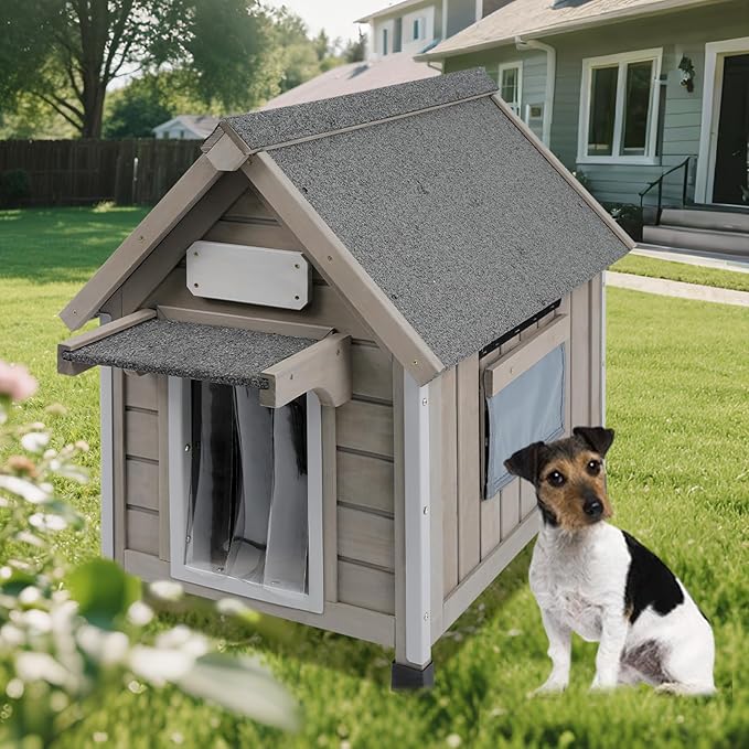 Small Dog House Outdoor, Wooden Indoor Dog House with Waterproof Roof, Removable Floor, Pet Doghouse Puppy Shelter for Small Medium Dogs, 18" L x 25" W x 24" H