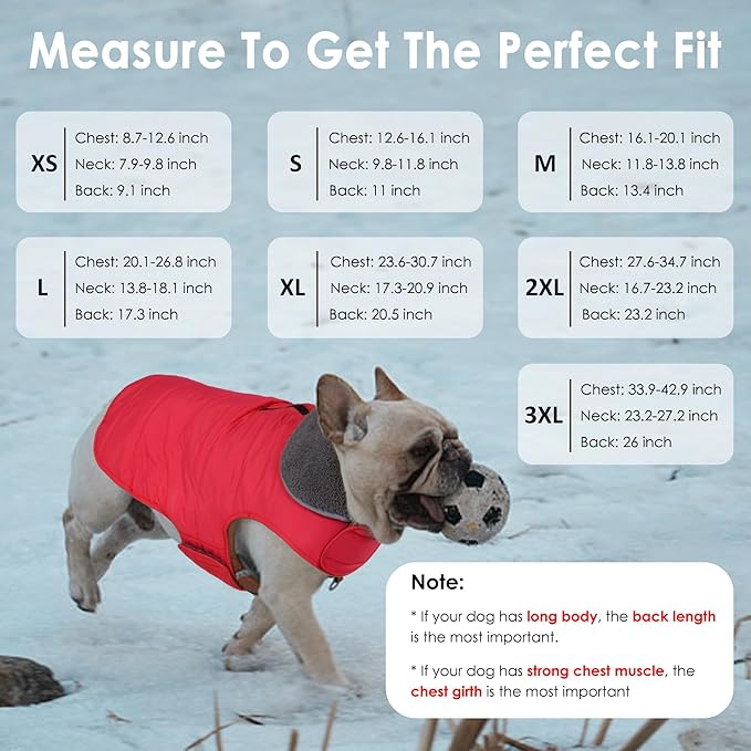 Dog Winter Coat, Waterproof Dog Jacket with Leash Hole, Reflective Adjustable Pet Snow Vest, Warm Fleece Sweater for Small Medium Large Dogs - Red, L