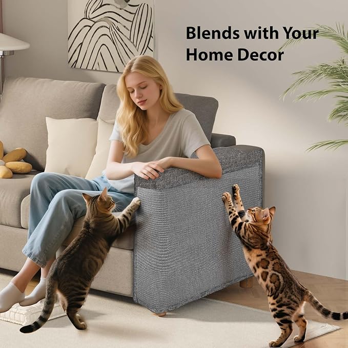 Cat Scratch Protector for Sofa - Larger Couch Protector from Cat Claws Fit for Both Arm Side of Sofa,Couch Corner Scratcher with Expanded Coverage Color-Matched Sisal Pad Universal Fit (Dark Grey)