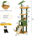 DWVO Cat Tree with Leaves for Large Cats: 72.8" Tall with Self-Grooming Brush, Cute Kitten Climbing Tower for Indoor Kittens with Cat Condo, Top Perch, Basktet, Sisal Scratching Posts, Dangling Ball