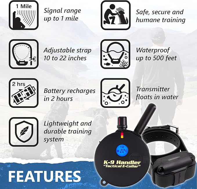 Educator K9-800 K9 Handler E Collar for Dog Training with Remote - 1 Mile Range, Waterproof, 100 Stimulation Levels, Tone or Vibration Mode, Night Light for Small, Medium & Large Dogs (33 Inc)