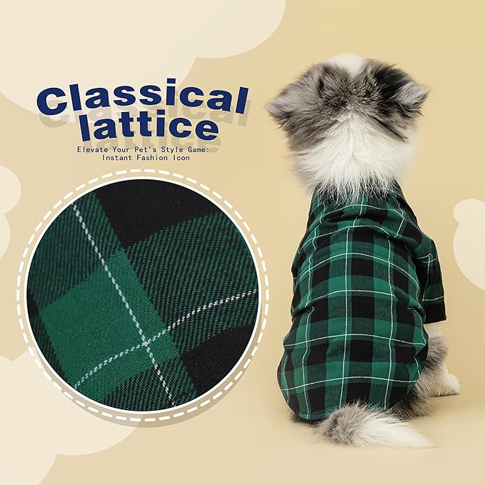 Paiaite Plaid Dog Shirt: Classic CheckeGreen Style in Pure Cotton for Large, Medium, and Small Breeds, Comfort, Breathability, and Elegance. Perfect for Everyday Wear, and Photoshoots Green XS